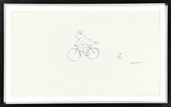 JEAN-JACQUES-SEMPÉ (1932-2022) Fancy cyclist and tiny boy on training wheels.